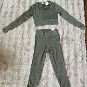 NWT Aerie Offline Olive Green Ribbed Set